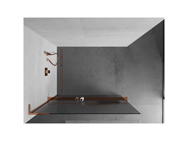 Mexen Kioto+ L tuš stena s polico Walk-in 100 x 200 cm, črte, rožnato zlato - 800-100-123-60-09