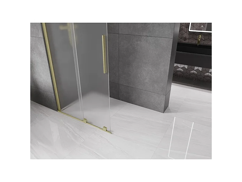 Mexen Velar Walk-in Shower Wall 75 x 200 cm, Frosted 8 mm, Brushed Gold - 871-075-000-33-55