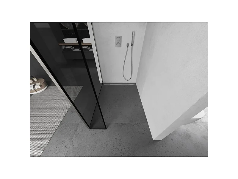 Mexen Kioto tuš stena Walk-in 90 x 40 cm, črn okvir, brušen nikelj - 800-090-212-97-70-040