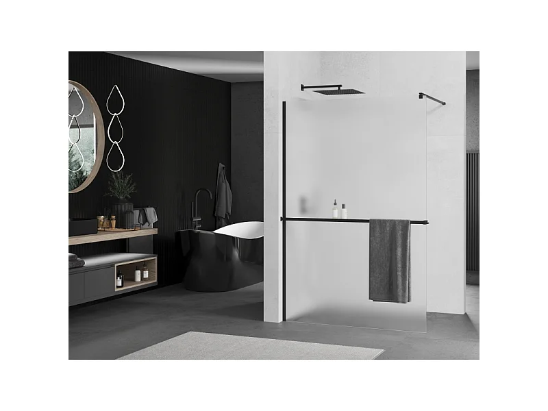 Mexen Kioto+ paroi de douche avec étagère Walk-in 80 x 200 cm, givré, noir - 800-080-121-70-30