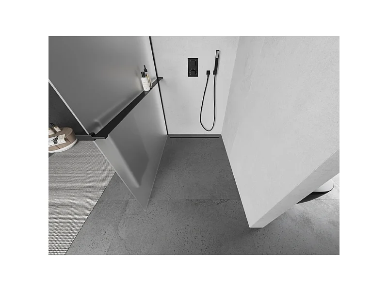 Mexen Kioto+ paroi de douche avec étagère Walk-in 80 x 200 cm, givré, noir - 800-080-121-70-30