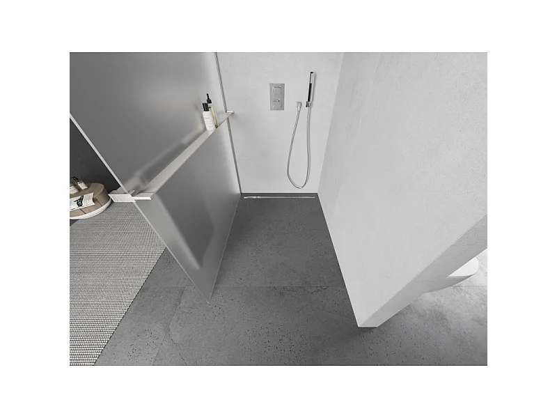 Mexen Kioto+ L panneau de douche avec étagère Walk-in 70 x 200 cm, givré, nickel brossé - 800-070-123-97-30