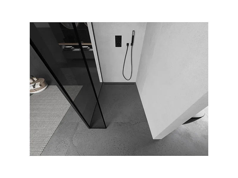 Mexen Kioto cloison de douche Walk-in 100 x 30 cm, cadre noir, noir - 800-100-212-70-70-030