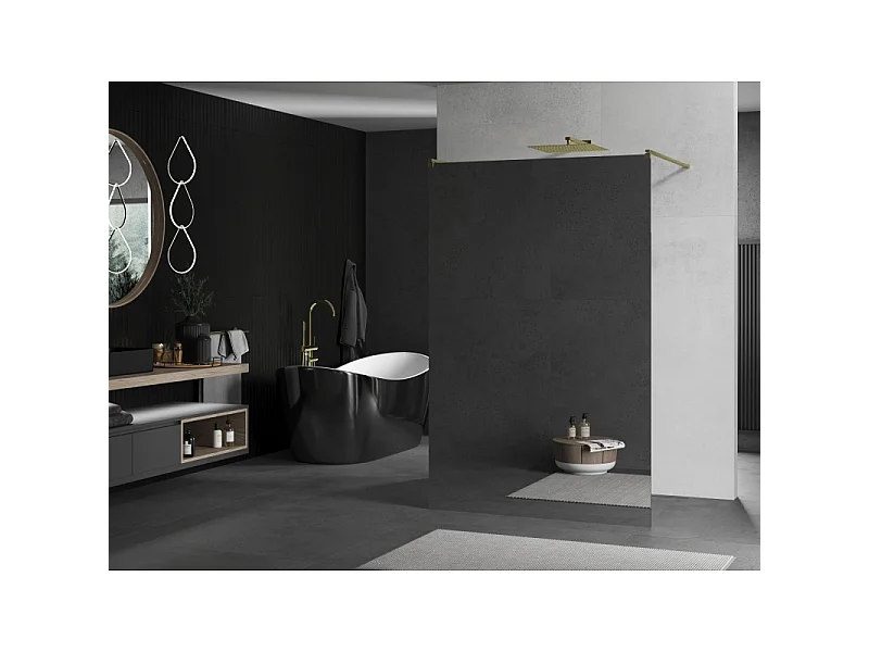 Mexen Kioto paroi de douche autoportante 120 x 200 cm, miroir 8 mm, or brossé - 800-120-002-55-50