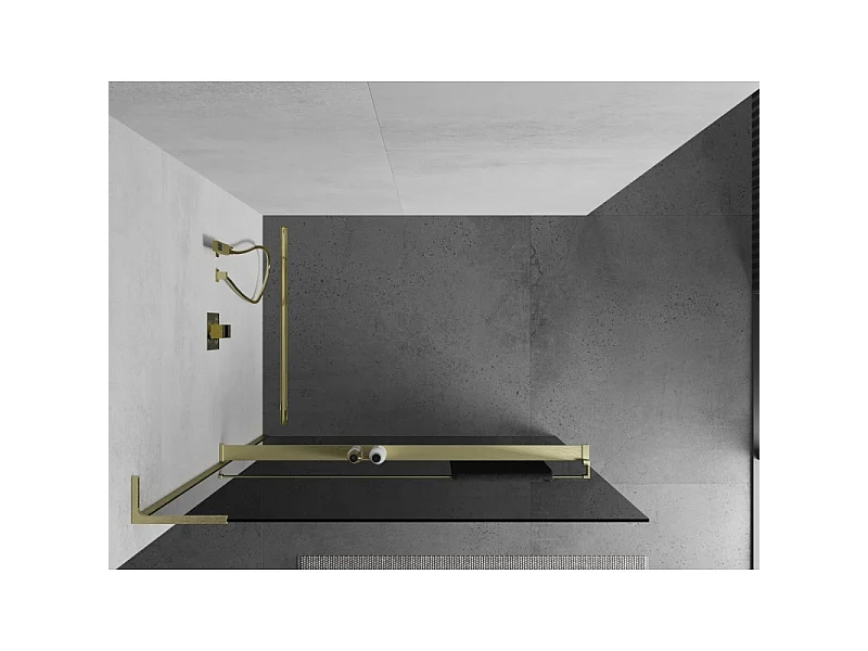 Mexen Kioto+ L tuš stena s polico Walk-in 120 x 200 cm, grafit, zlato brušeno - 800-120-123-55-40
