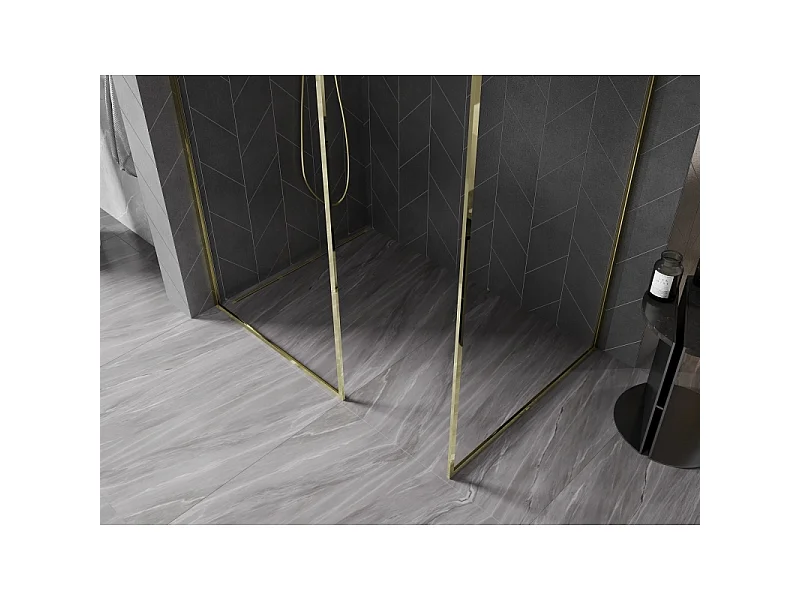 Mexen Kioto-XF Walk-in douchewand met frame 150 x 120 cm, transparant 10 mm, goud - 800-150-202-04-50-120-XF