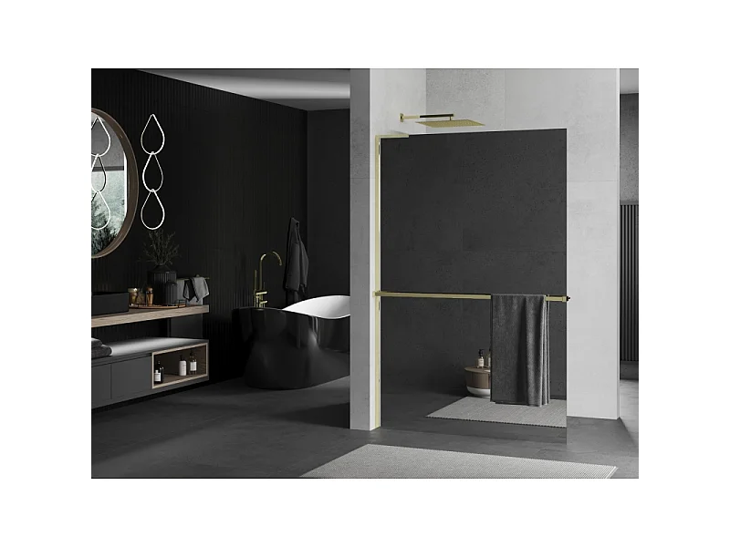 Mexen Kioto+ L paroi de douche avec étagère Walk-in 90 x 200 cm, miroir, or - 800-090-123-50-50
