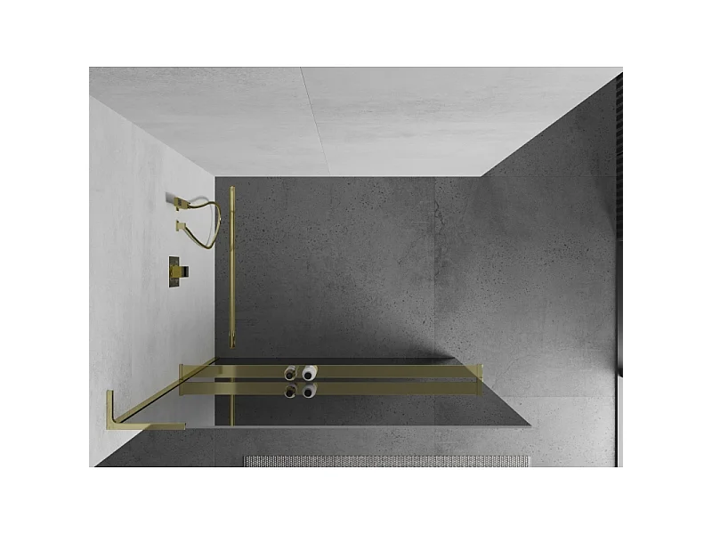 Mexen Kioto+ L paroi de douche avec étagère Walk-in 90 x 200 cm, miroir, or - 800-090-123-50-50