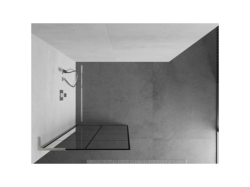Mexen Kioto L panel de ducha Walk-in 80 x 200 cm, rejilla negra, níquel cepillado - 800-080-103-97-77