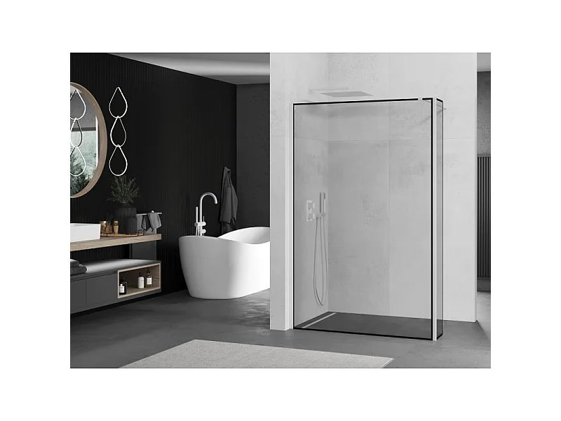 Mexen Kioto paroi de douche Walk-in 100 x 40 cm, cadre noir, blanc - 800-100-212-20-70-040