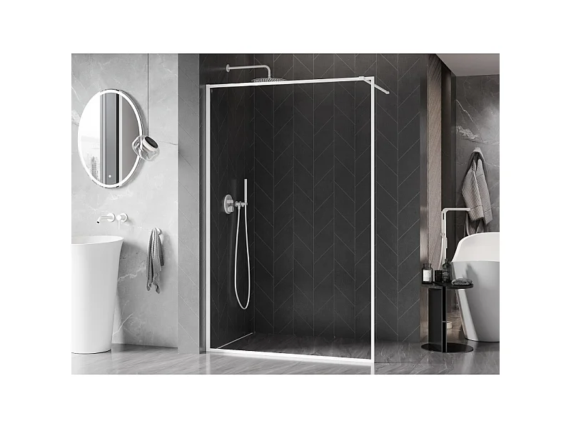 Mexen Kioto-XF Walk-in Shower Screen with Frame 50 x 202 cm, Transparent 10 mm, White - 800-050-104-20-00-X