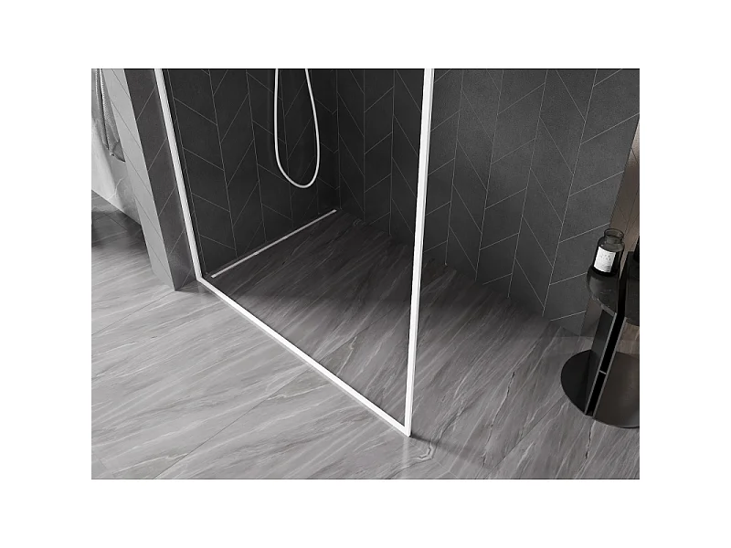 Mexen Kioto-XF Walk-in Shower Screen with Frame 50 x 202 cm, Transparent 10 mm, White - 800-050-104-20-00-X