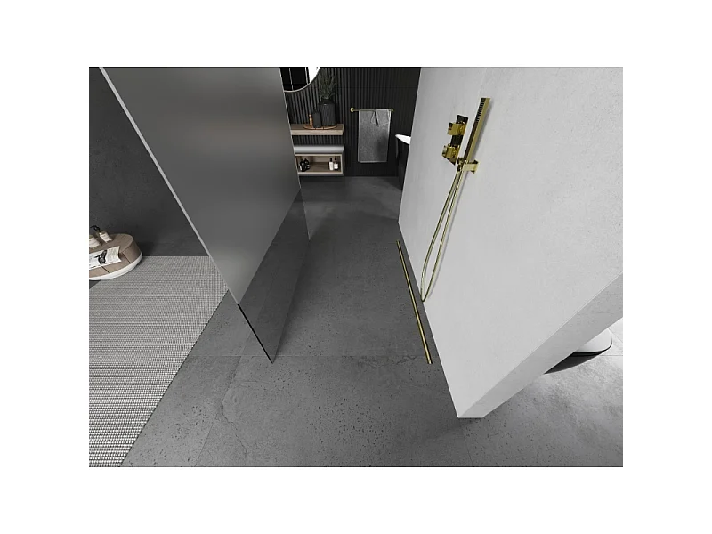 Mexen Kioto vrijstaande douchewand 120 x 200 cm, transparant/matglas 8 mm, geborsteld goud - 800-120-002-55-35