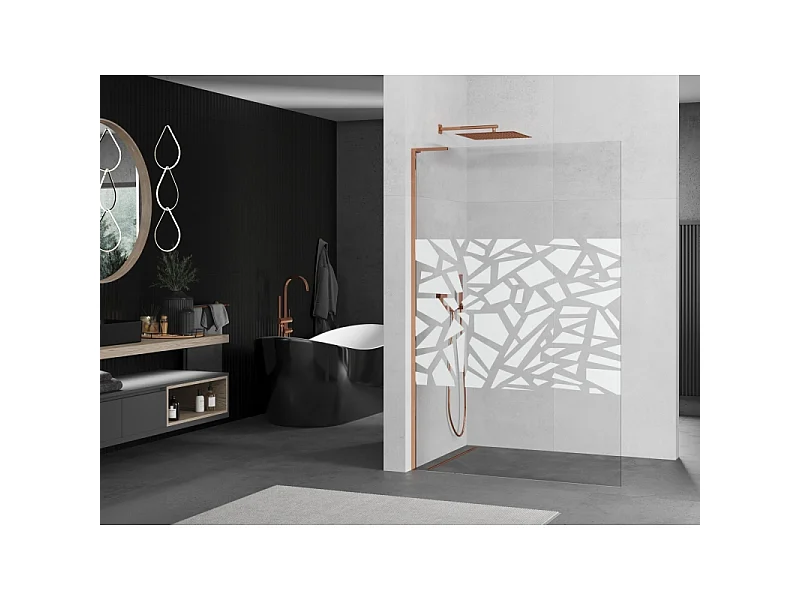Mexen Kioto L brusevæg Walk-in 90 x 200 cm, hvidt mønster, rosa guld - 800-090-103-60-85