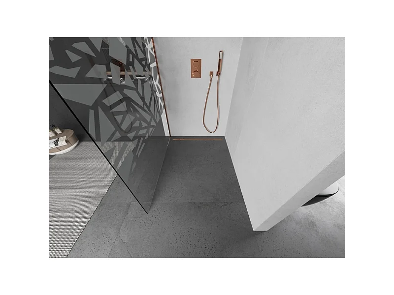 Mexen Kioto L brusevæg Walk-in 90 x 200 cm, hvidt mønster, rosa guld - 800-090-103-60-85