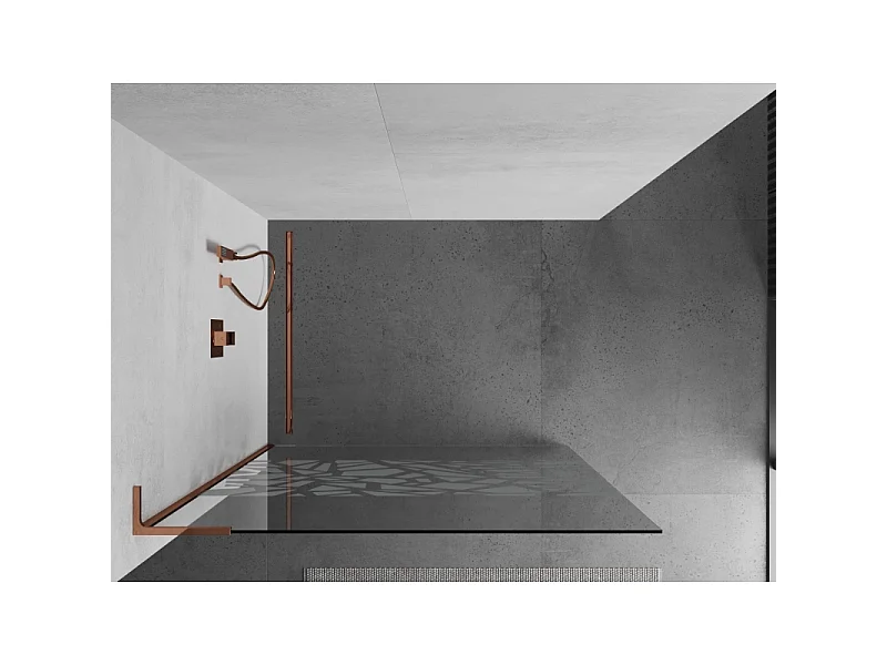 Mexen Kioto L brusevæg Walk-in 90 x 200 cm, hvidt mønster, rosa guld - 800-090-103-60-85