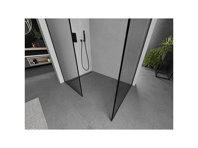 Mexen Kioto parede de duche Walk-in 120 x 110 cm, moldura preta, cinza metalizado escovado - 800-120-202-66-70-110