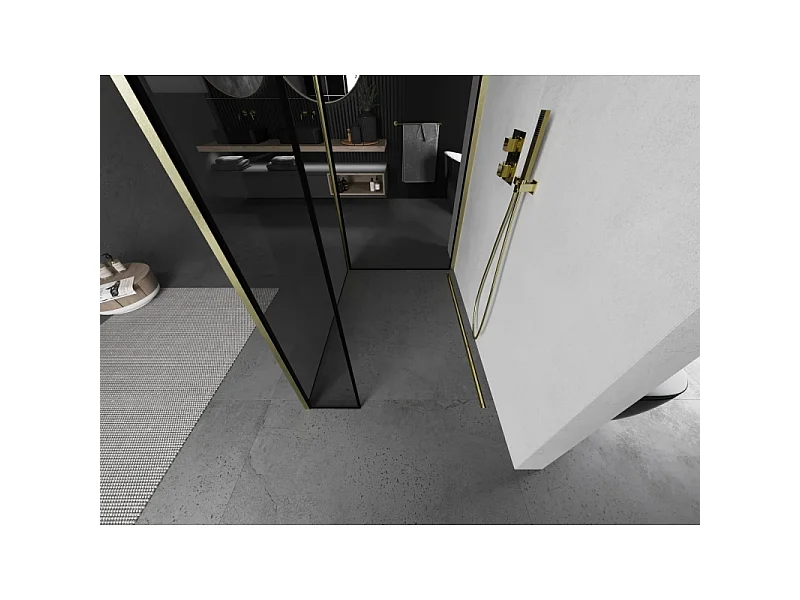 Mexen Kioto painel de duche Walk-in 110 x 80 x 40 cm, moldura preta, dourado escovado - 800-110-080-221-55-70-040