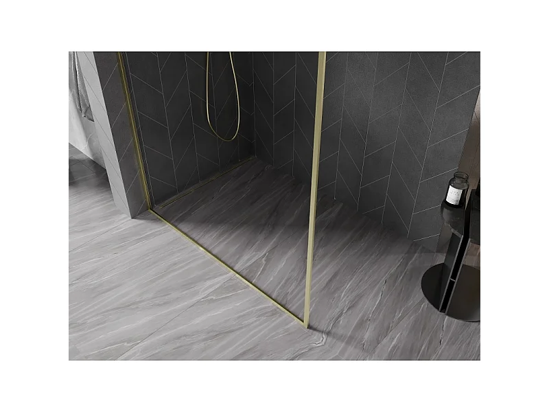 Mexen Kioto-XF L parede de duche Walk-in com moldura 90 x 202 cm, transparente 10 mm, ouro escovado - 800-090-174-55-00-XF