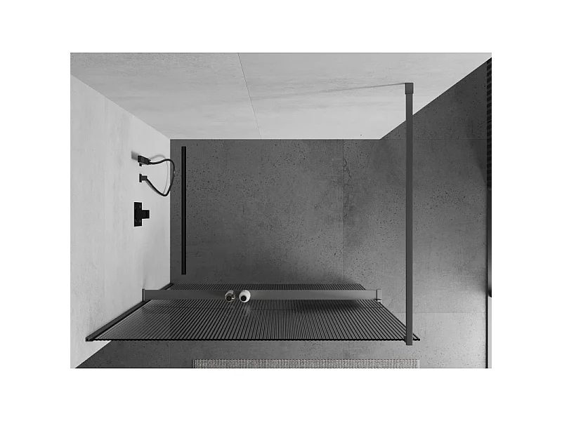 Mexen Kioto+ prha stena z polico Walk-in 120 x 200 cm, črte, gun metal - 800-120-121-95-09