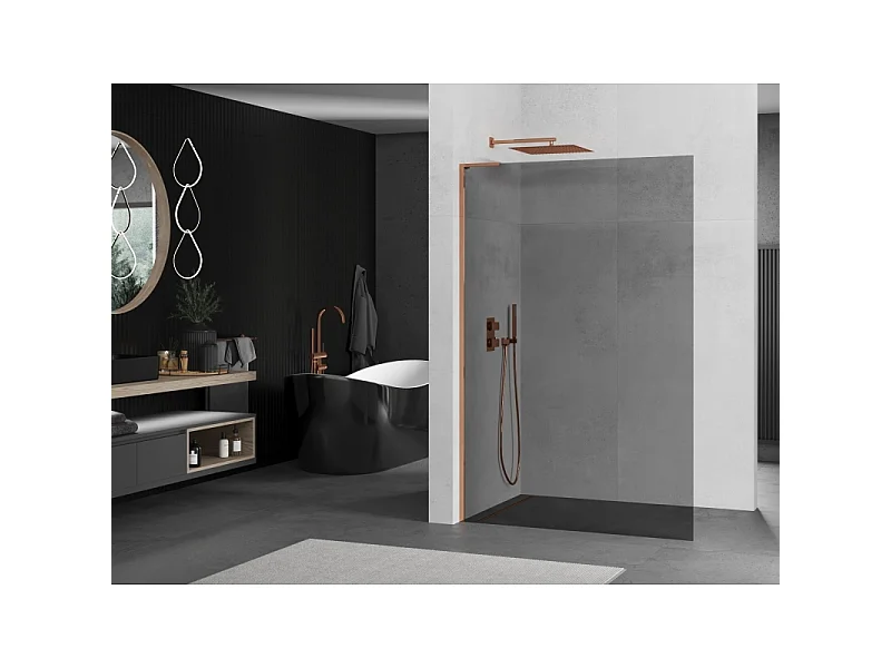 Mexen Kioto L panel de ducha Walk-in 90 x 200 cm, grafito, oro rosa - 800-090-103-60-40