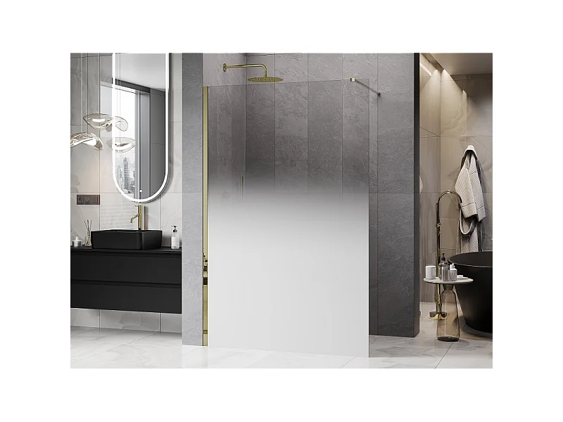 Mexen Kioto brusevæg Walk-in 110 x 200 cm, hvid ombre 8 mm, guld - 800-110-101-50-86