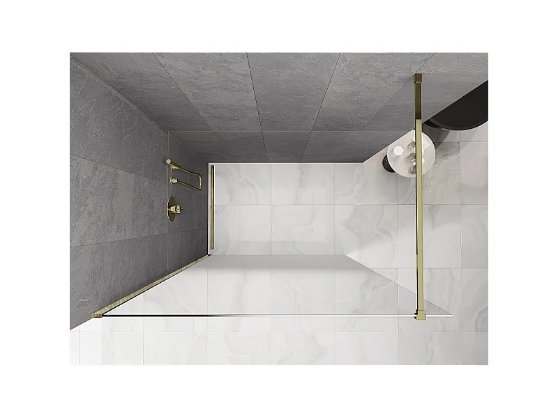 Mexen Kioto brusevæg Walk-in 90 x 200 cm, hvid ombre 8 mm, guld - 800-090-101-50-86