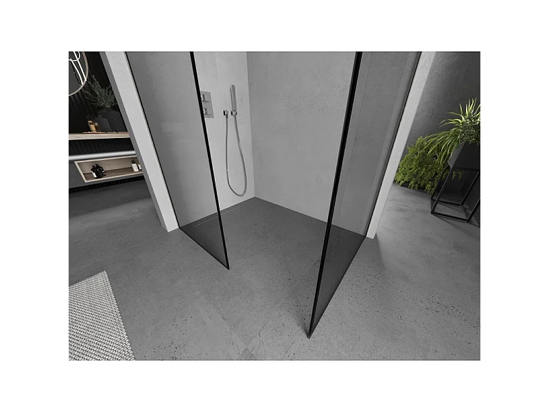 Mexen Kioto tuš stena Walk-in 120 x 120 cm, črn okvir, brušeni nikelj - 800-120-202-97-70-120