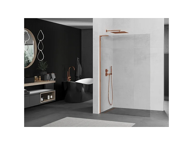 Mexen Kioto L panel de ducha Walk-in 110 x 200 cm, transparente, oro rosa - 800-110-103-60-00