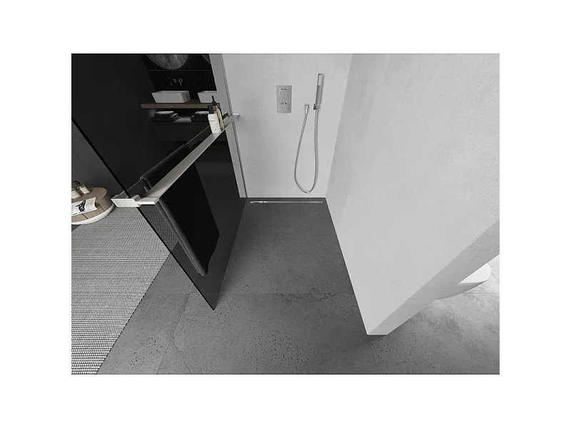 Mexen Kioto+ L paroi de douche avec étagère Walk-in 70 x 200 cm, graphite, nickel brossé - 800-070-123-97-40