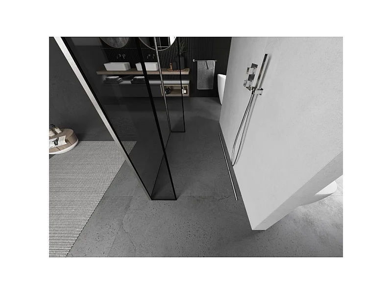 Mexen Kioto parede divisória de duche autónoma 120 x 30 x 30 cm, moldura preta, níquel escovado - 800-120-030-222-97-70-030