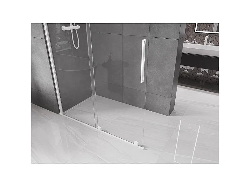 Mexen Velar paroi de douche coulissante Walk-in 130 x 200 cm, transparente 8 mm, blanche - 871-130-000-03-20