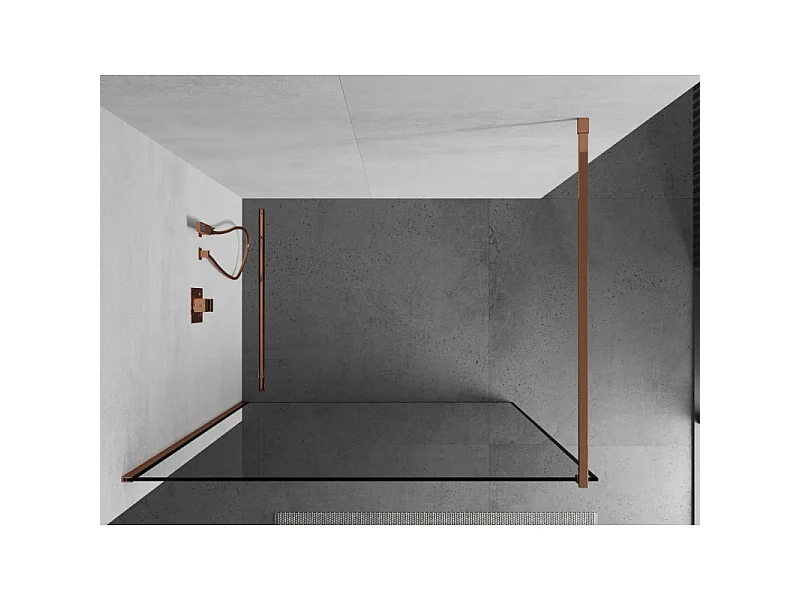 Mexen Kioto paroi de douche Walk-in 80 x 200 cm, cadre noir 8 mm, or rose - 800-080-101-60-70