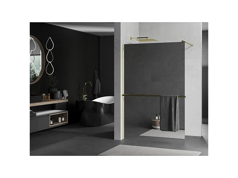 Mexen Kioto+ paroi de douche avec étagère Walk-in 120 x 200 cm, miroir, or - 800-120-121-50-50