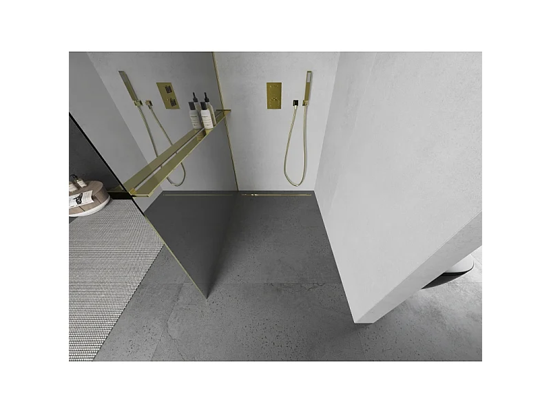 Mexen Kioto+ paroi de douche avec étagère Walk-in 120 x 200 cm, miroir, or - 800-120-121-50-50