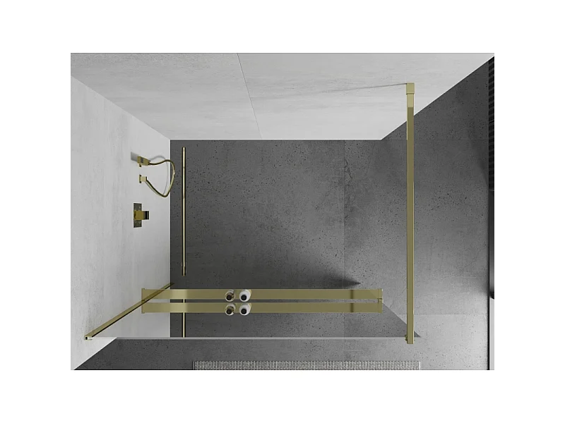Mexen Kioto+ paroi de douche avec étagère Walk-in 120 x 200 cm, miroir, or - 800-120-121-50-50
