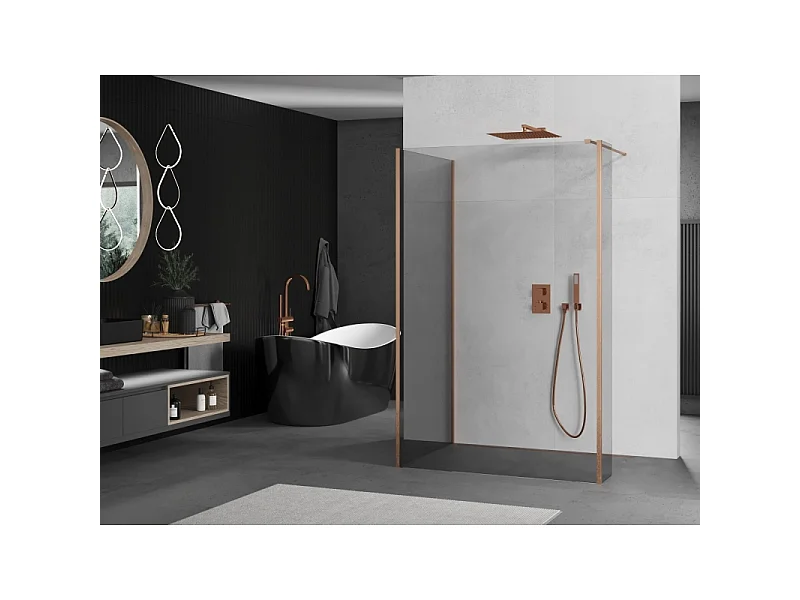 Mexen Kioto douchewand Walk-in 135 x 70 x 40 cm, transparant, geborsteld koper - 800-135-070-221-65-00-040