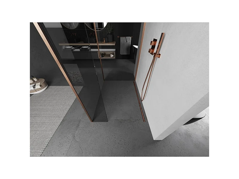 Mexen Kioto douchewand Walk-in 135 x 70 x 40 cm, transparant, geborsteld koper - 800-135-070-221-65-00-040