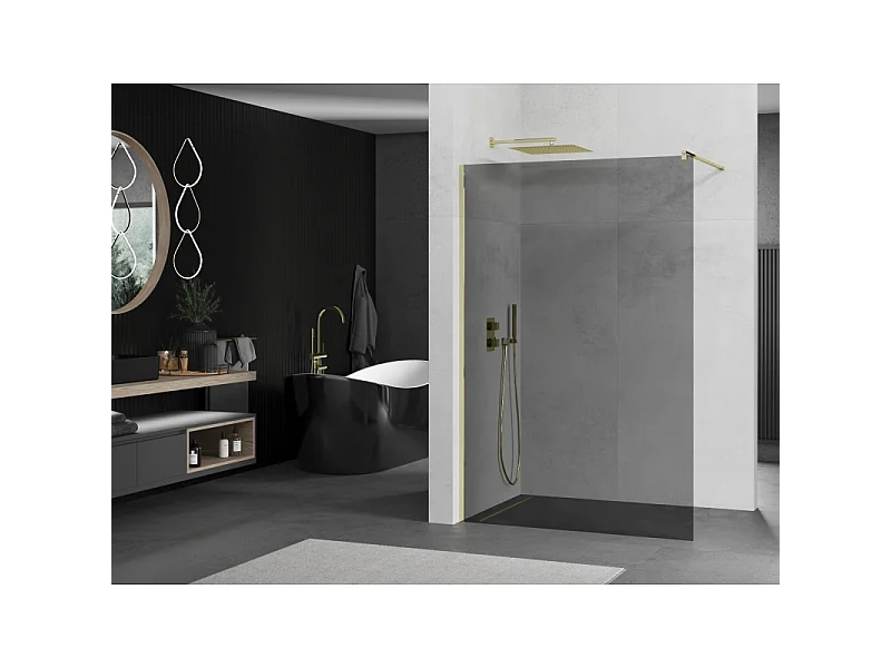 Mexen Kioto paroi de douche Walk-in 70 x 200 cm, graphite 8 mm, or - 800-070-101-50-40