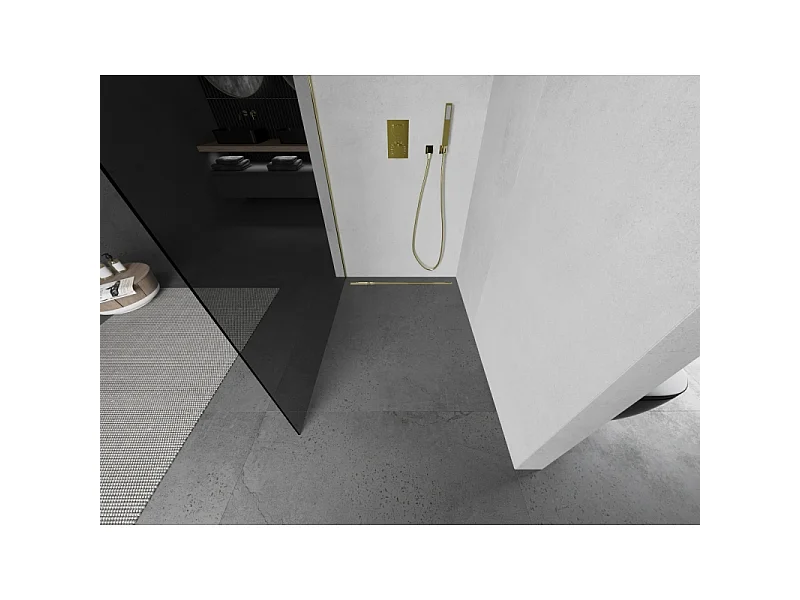 Mexen Kioto paroi de douche Walk-in 70 x 200 cm, graphite 8 mm, or - 800-070-101-50-40