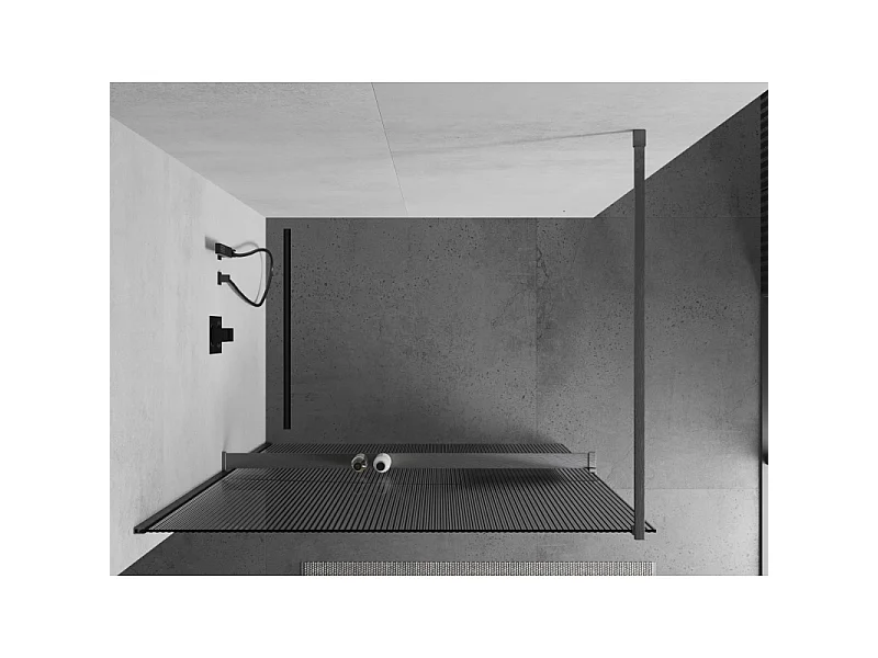 Mexen Kioto+ tuš stena s polico Walk-in 130 x 200 cm, črte, brušeno sivo - 800-130-121-66-09