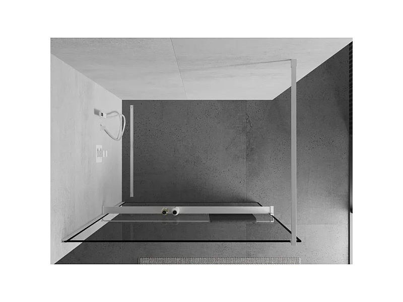 Mexen Kioto+ paroi de douche avec étagère Walk-in 130 x 200 cm, cadre noir, blanc - 800-130-121-20-70