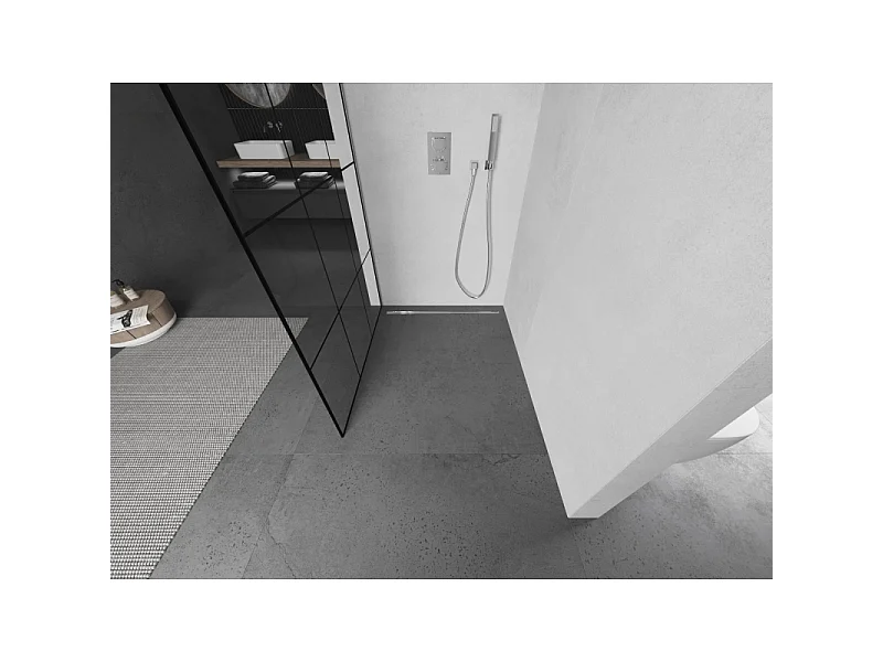 Mexen Kioto L panel de ducha Walk-in 100 x 200 cm, rejilla negra, cromo - 800-100-103-01-77