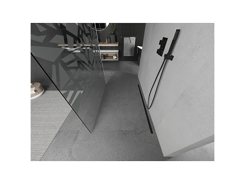 Mexen Kioto fritstående brusevæg 100 x 200 cm, hvidt mønster 8 mm, sort - 800-100-002-70-85