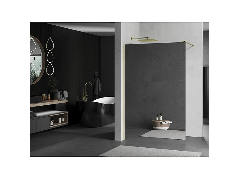Mexen Kioto paroi de douche Walk-in 90 x 200 cm, miroir 8 mm, or - 800-090-101-50-50