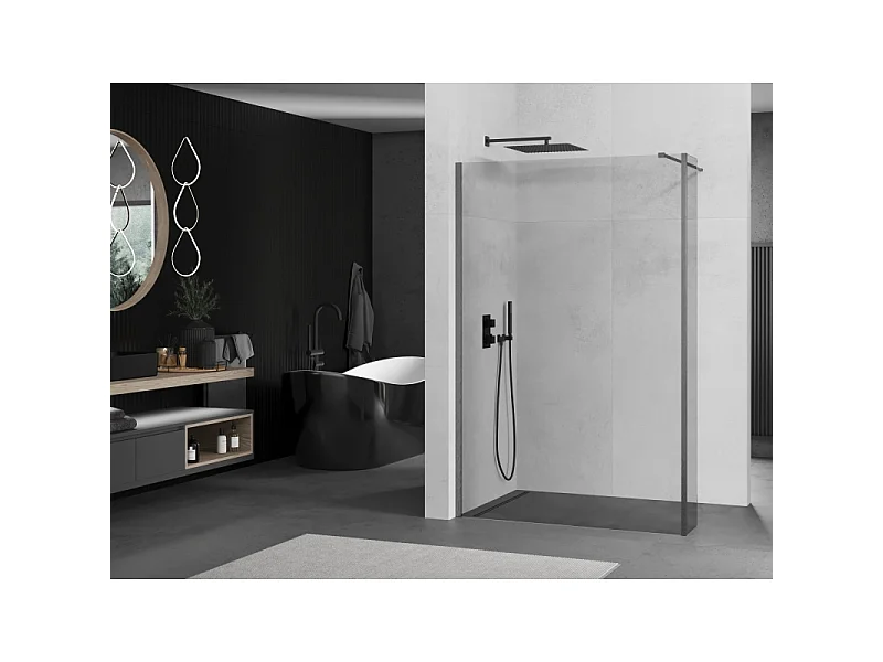 Mexen Kioto douchewand Walk-in 130 x 30 cm, transparant, geborsteld kanongrijs - 800-130-212-66-00-030