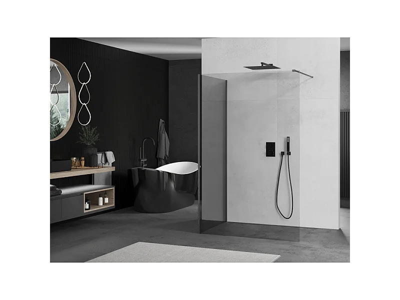 Mexen Kioto brusevæg Walk-in 120 x 90 cm, transparent, børstet pistolgrå - 800-120-212-66-00-090