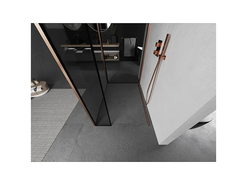 Mexen Kioto brusevæg Walk-in 140 x 110 x 40 cm, sort ramme, børstet kobber - 800-140-110-221-65-70-040