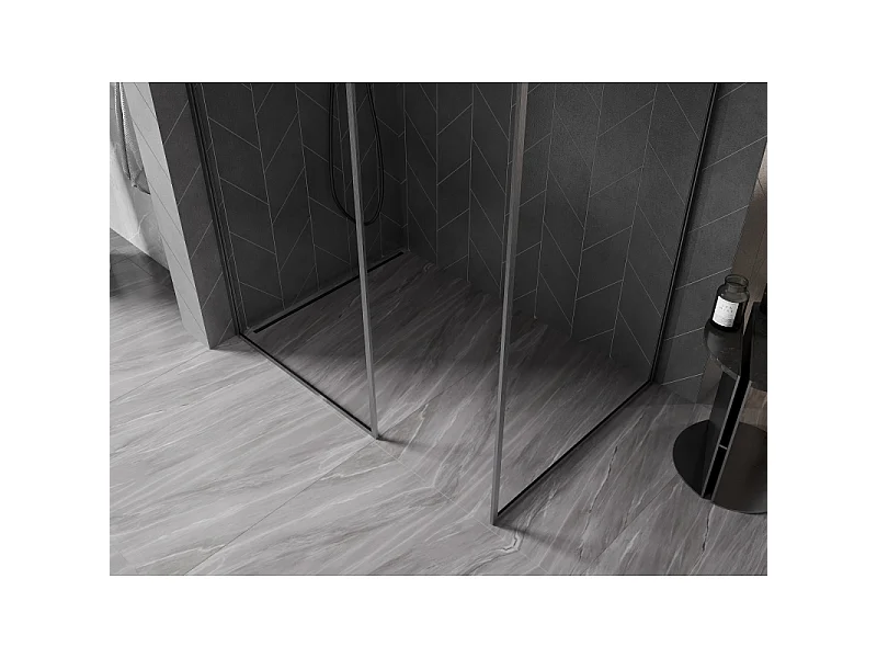 Mexen Kioto-F Walk-in Shower Wall with Frame 145 x 80 cm, Transparent 8 mm, Brushed Gun Gray - 800-145-202-04-66-080