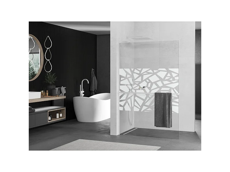Mexen Kioto+ L brusevæg med hylde Walk-in 70 x 200 cm, hvidt mønster, hvid - 800-070-123-20-85